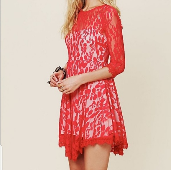 Free People Dress |Hot Red Lace| - Picture 5 of 7